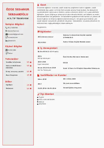 Acil Tıp Teknisyeni CV Örnekleri cv indir